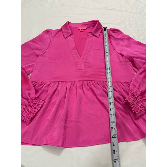 Lilly Pulitzer Womens 10 Pink Jaylene Long Sleeve Top Blouse Maximalist Preppy - Picture 9 of 9